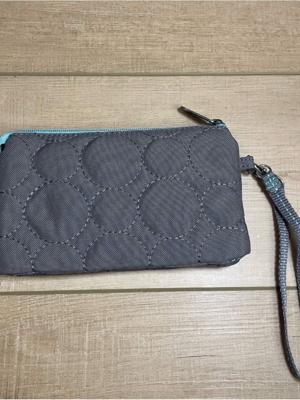 Vera Bradley Gray Teal Quilted Carry Wristlet Clutch Wallet